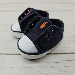 Ralph Lauren Navy Blue Canvas Size‎ 0 Baby Crib Shoes Slip On Rowenn Pony